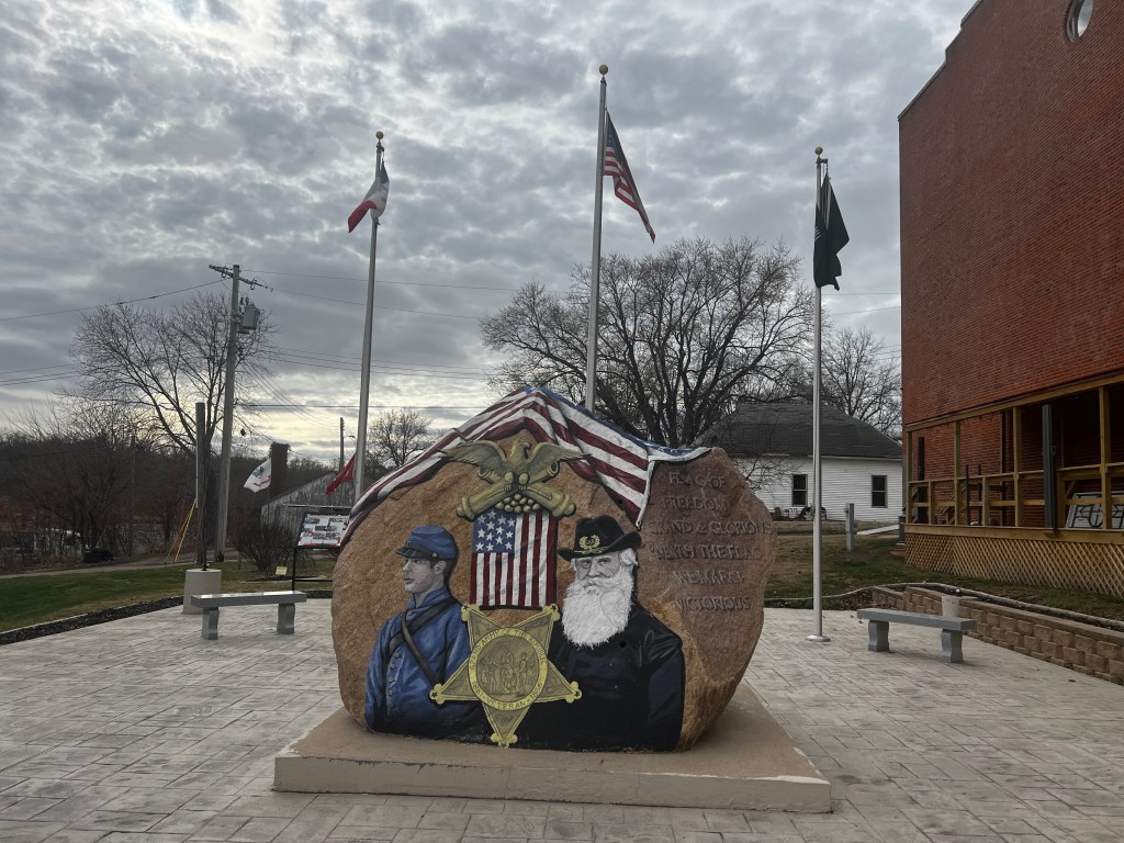 Keokuk County Freedom Rock veterans memorial in What Cheer, Iowa.