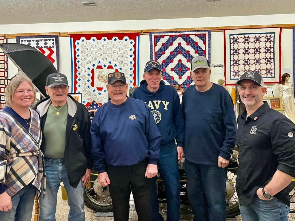 Nancy Roth, John Roetlin, Ronald Romaine, Jim Miller, Jerry Combs and Jeremy Glazier at the From Iowa and Back screening in Kalona, Iowa.