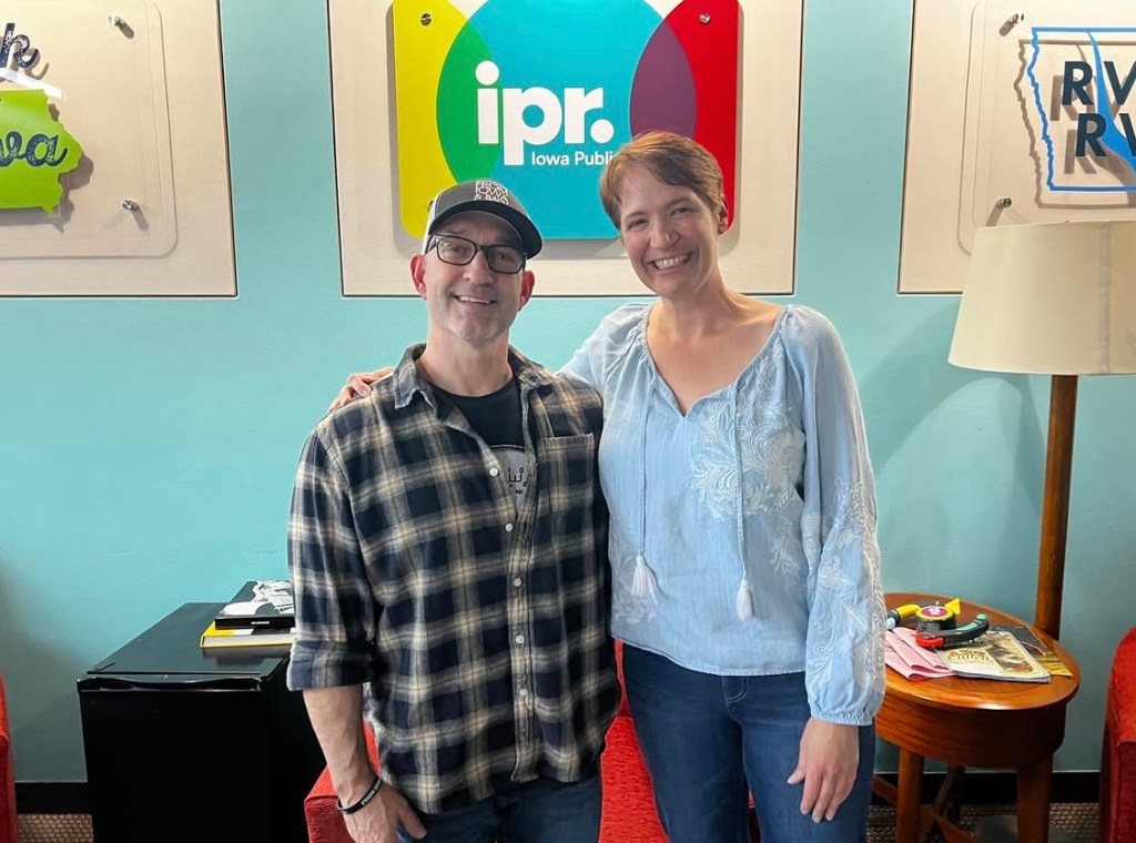 Jeremy Glazier with Iowa Public Radio host Charity Nebbe during a Talk of Iowa appearance.